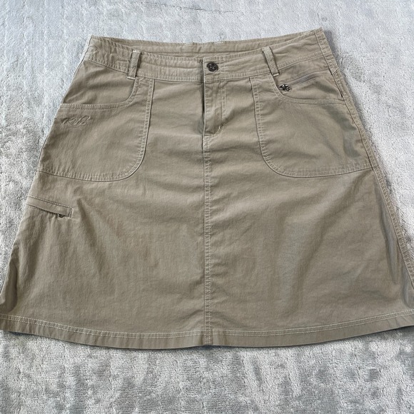 Kuhl Dresses & Skirts - Kuhl Skirt Size 10 Tan Brown Cargo Pockets Camping‎ Outdoor Drawstring